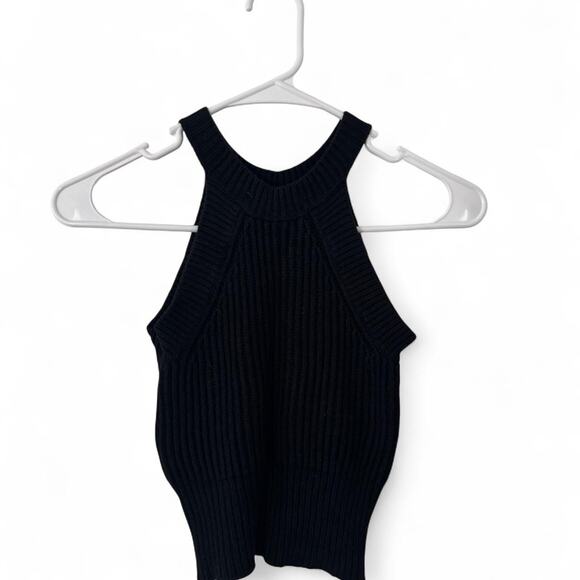 Brandy Melville black high neckline one size cropped cable-knit tank top - Picture 2 of 3
